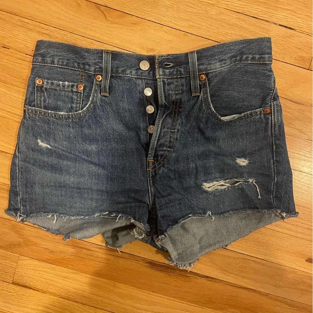 Levi’s 501s!! size 27 barely worn LIKE NEW dark wash distressed